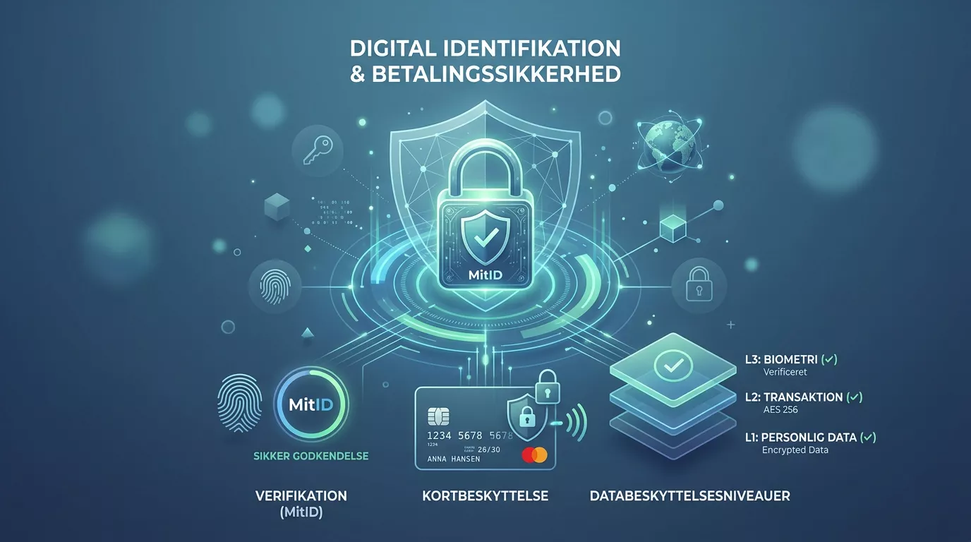Illustration af sikker identitet og betaling uden brandlogoer