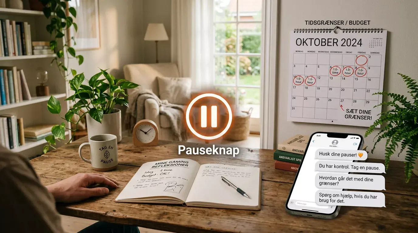 Rolig illustration af pause, grænser og støtte ved spilproblemer